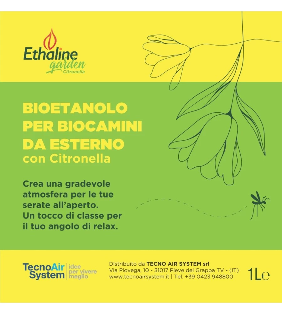 BIOETANOLO PER BIOCAMINI DA ESTERNO ETHALINE GARDEN CON CITRONELLA 12 BOTTIGLIE DA 1 LT - TOTALE DI 12 LITRI