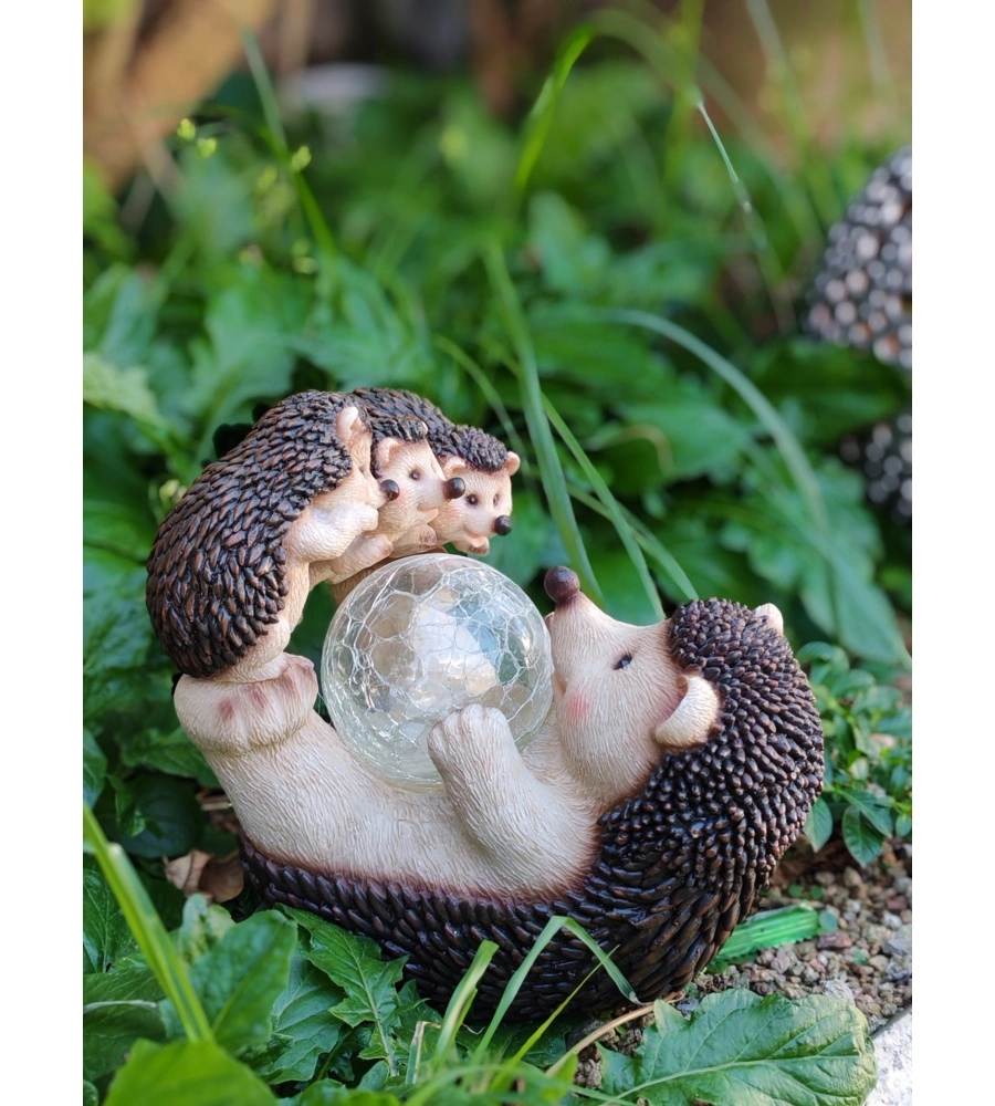 Famiglia ricci da giardino solare EuroGarden con illuminazione led bianco caldo 15,5x20,5x20,5 cm