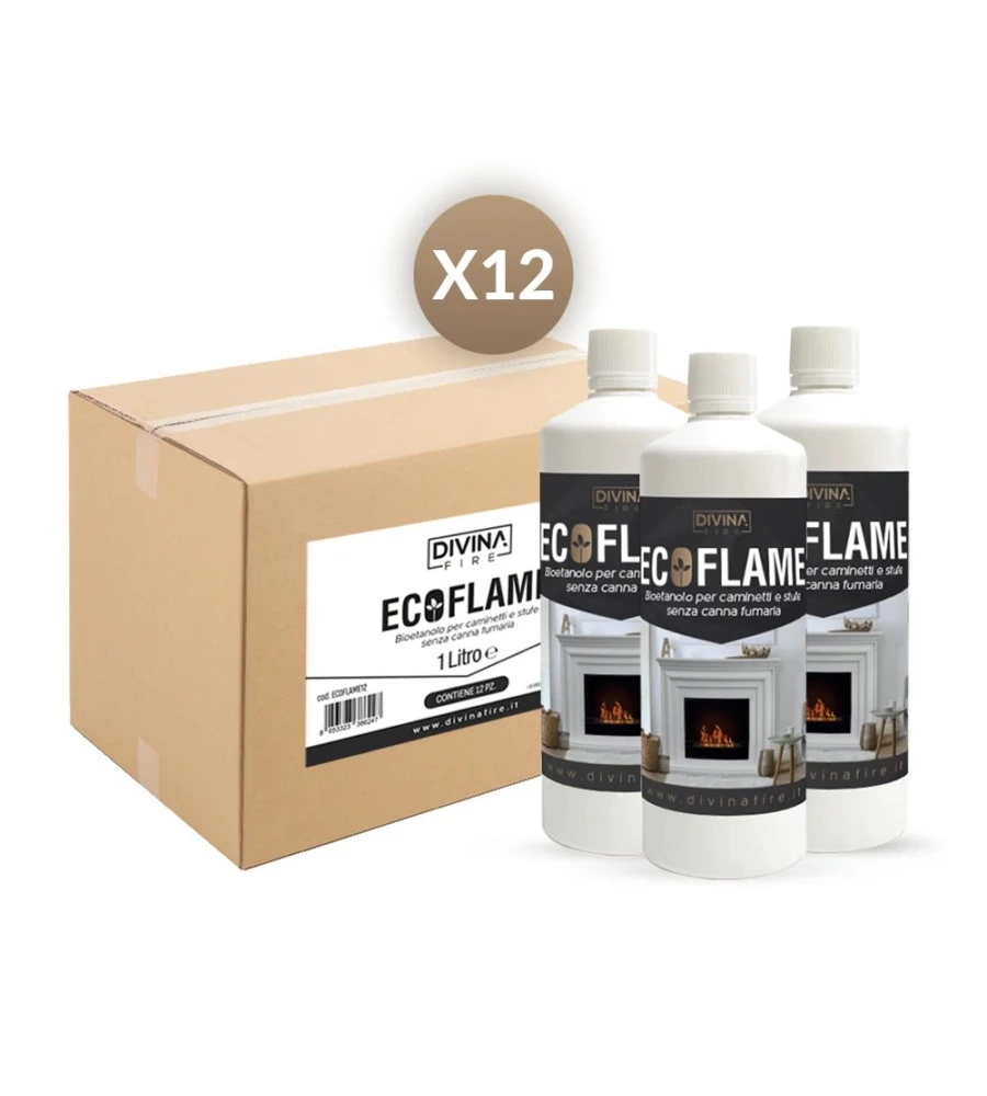 BIOETANOLO COMBUSTIBILE ECOLOGICO NATURALE DIVINA FIRE PER CAMINI BIOETANOLO 12 PEZZI