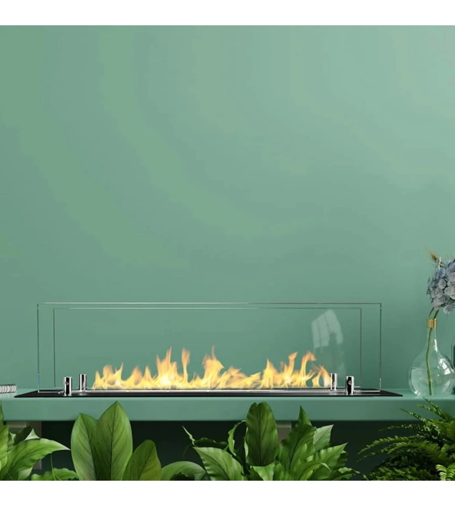 BRUCIATORE PER CAMINO BIOETANOLO DIVINA FIRE IN ACCIAIO INOX E VETRI NERO 64,5X19,4X21 CM