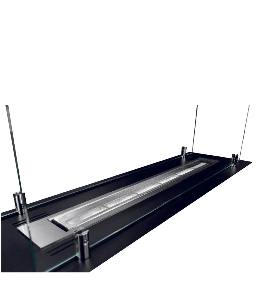 BRUCIATORE PER CAMINO BIOETANOLO DIVINA FIRE IN ACCIAIO INOX E VETRI NERO 64,5X19,4X21 CM
