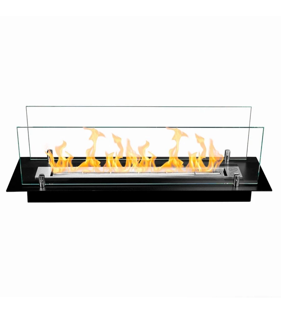 BRUCIATORE PER CAMINO BIOETANOLO DIVINA FIRE IN ACCIAIO INOX E VETRI NERO 64,5X19,4X21 CM
