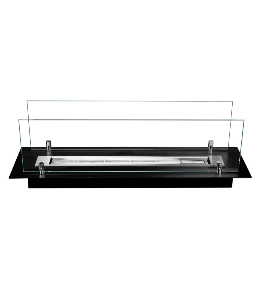 BRUCIATORE PER CAMINO BIOETANOLO DIVINA FIRE IN ACCIAIO INOX E VETRI NERO 64,5X19,4X21 CM