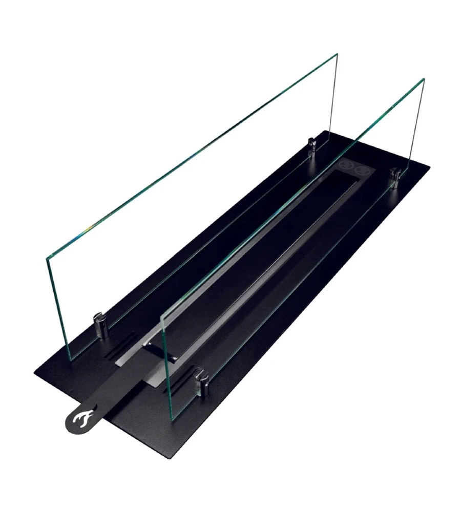 BRUCIATORE PER CAMINO BIOETANOLO DIVINA FIRE IN ACCIAIO INOX E VETRI NERO 64,5X19,4X21 CM