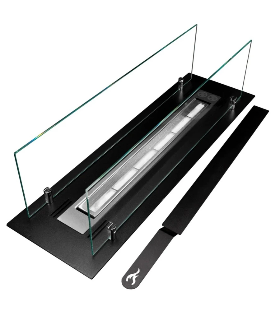 BRUCIATORE PER CAMINO BIOETANOLO DIVINA FIRE IN ACCIAIO INOX E VETRI NERO 64,5X19,4X21 CM