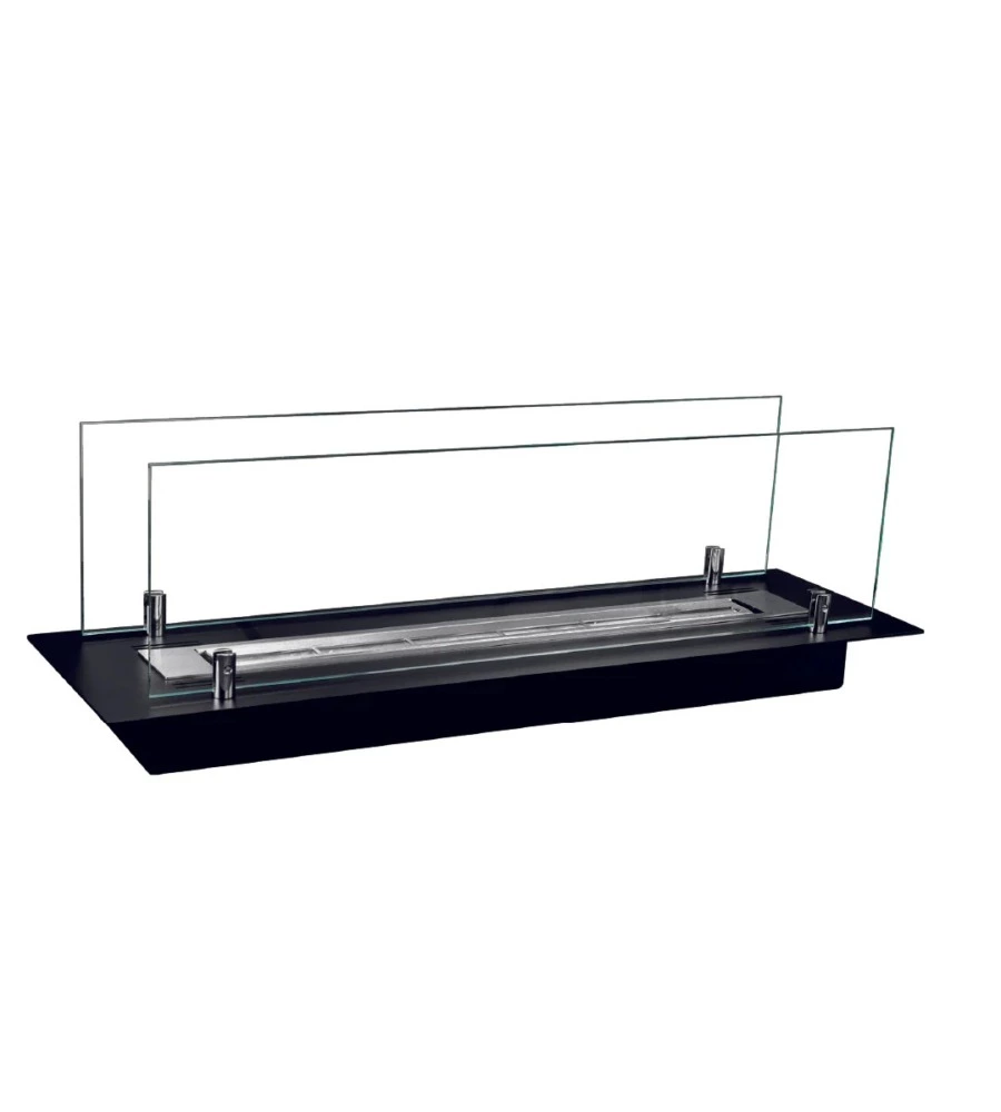 BRUCIATORE PER CAMINO BIOETANOLO DIVINA FIRE IN ACCIAIO INOX E VETRI NERO 64,5X19,4X21 CM