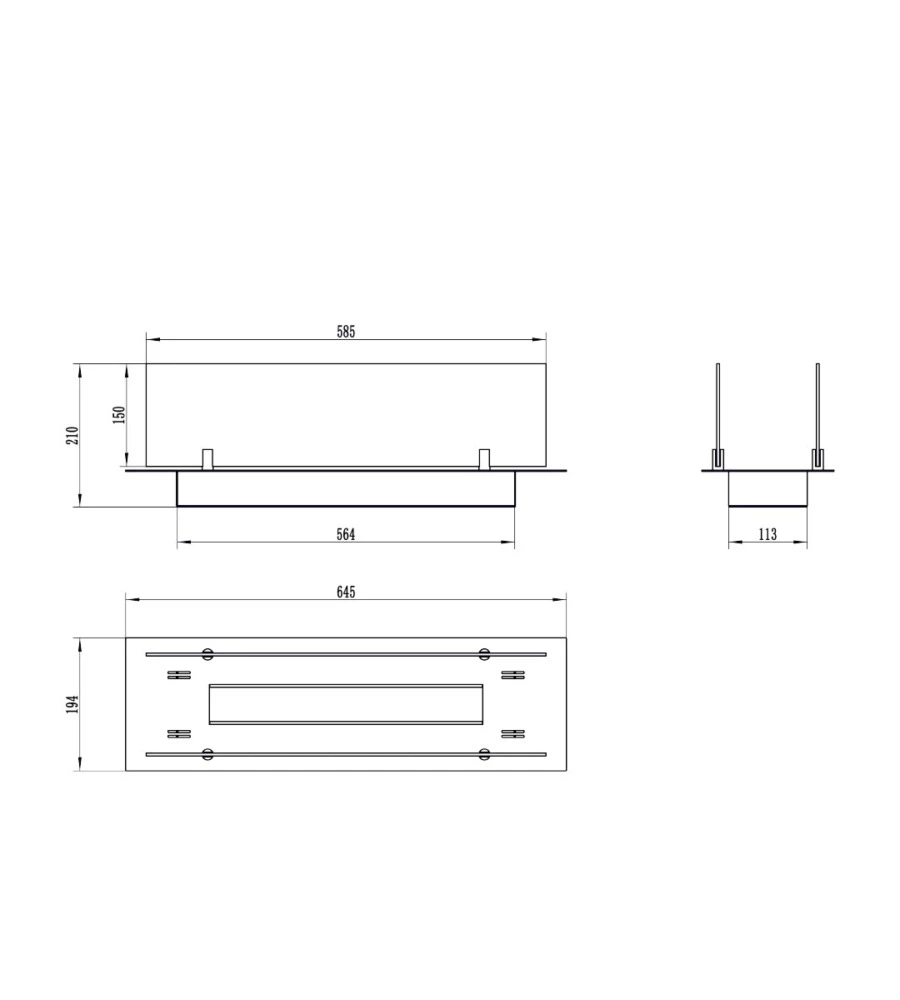 BRUCIATORE PER CAMINO BIOETANOLO DIVINA FIRE IN ACCIAIO INOX E VETRI NERO 64,5X19,4X21 CM