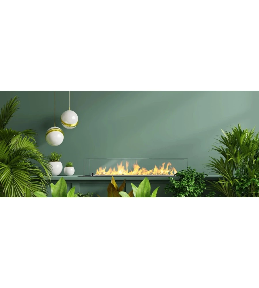 BRUCIATORE PER CAMINO BIOETANOLO DIVINA FIRE IN VETRO E ACCIAIO NERO 99X19,4X21 CM