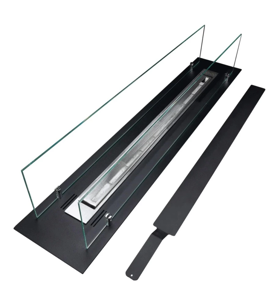 BRUCIATORE PER CAMINO BIOETANOLO DIVINA FIRE IN VETRO E ACCIAIO NERO 99X19,4X21 CM
