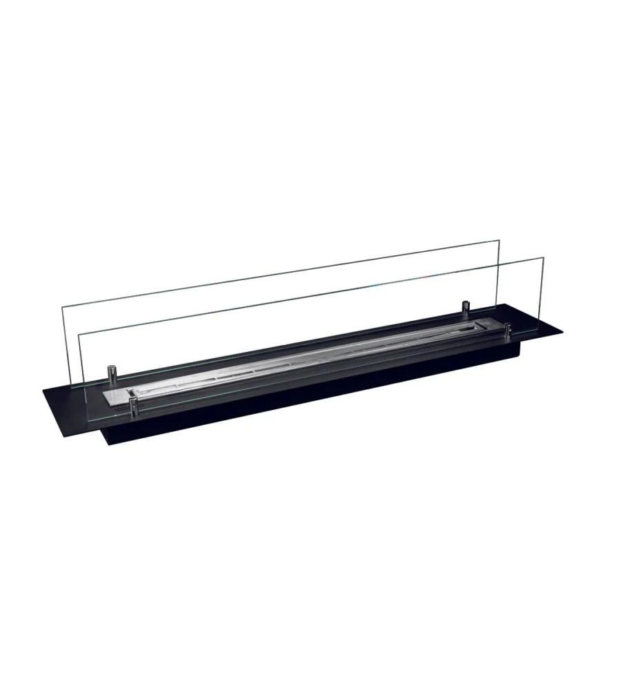 BRUCIATORE PER CAMINO BIOETANOLO DIVINA FIRE IN VETRO E ACCIAIO NERO 99X19,4X21 CM