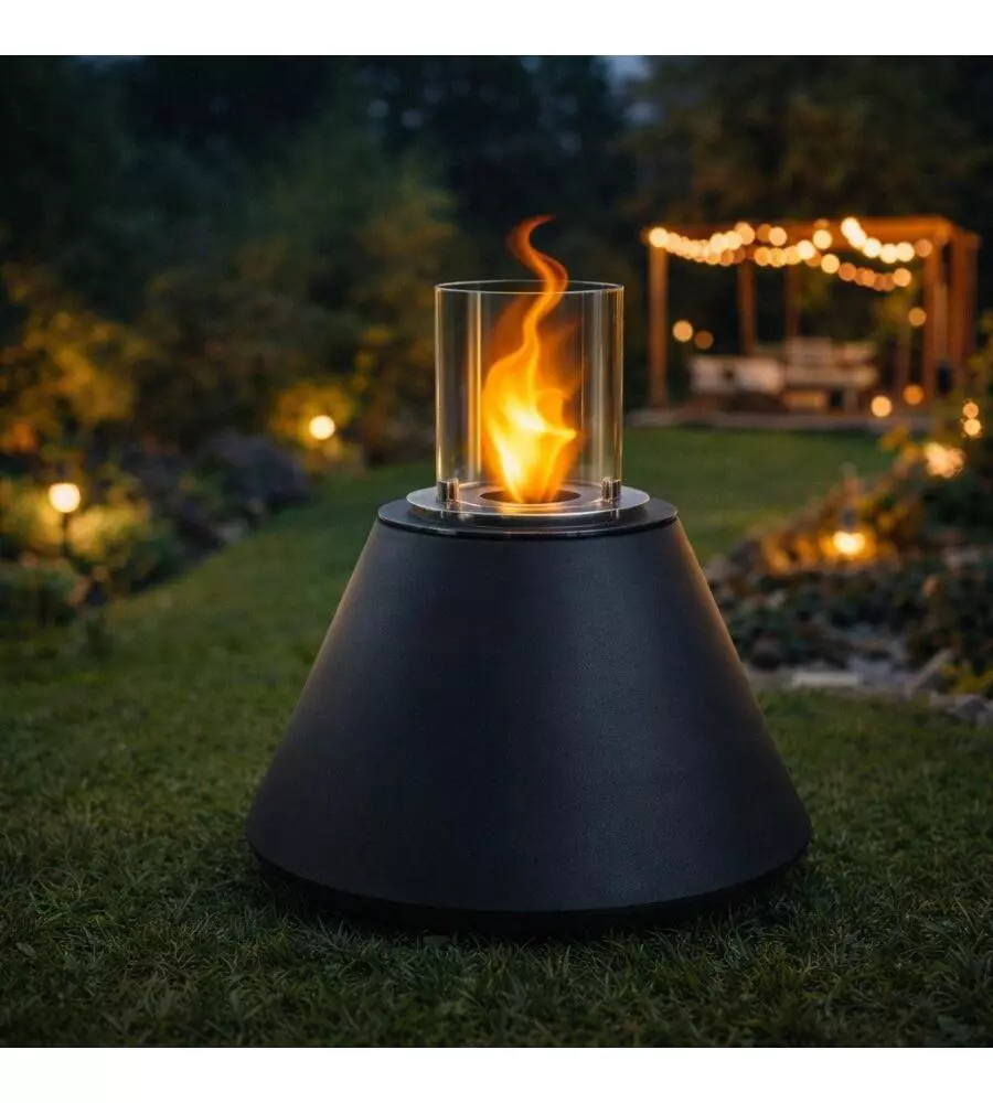 CAMINO BIOETANOLO DA TERRA PER INTERNO ESTERNO DIVINA FIRE "STROMBOLI" IN RESINA ANTRACITE Ø60X56 CM