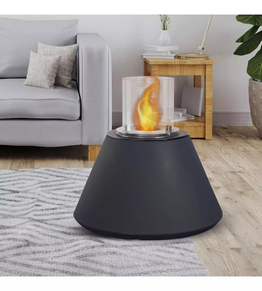 CAMINO BIOETANOLO DA TERRA PER INTERNO ESTERNO DIVINA FIRE "STROMBOLI" IN RESINA ANTRACITE Ø60X56 CM
