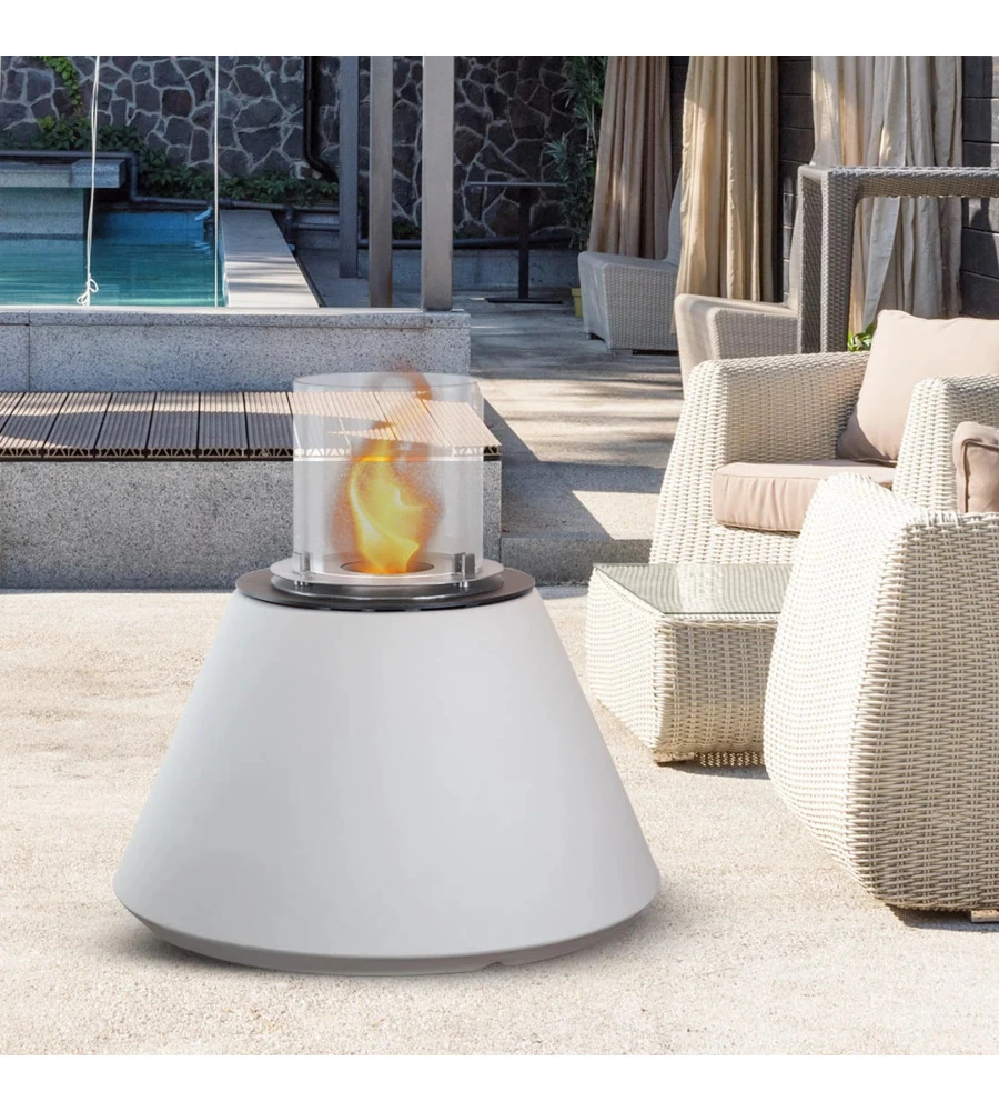 CAMINO BIOETANOLO DA TERRA PER INTERNO ESTERNO DIVINA FIRE "STROMBOLI" IN RESINA BIANCO PERLA Ø60X56 CM