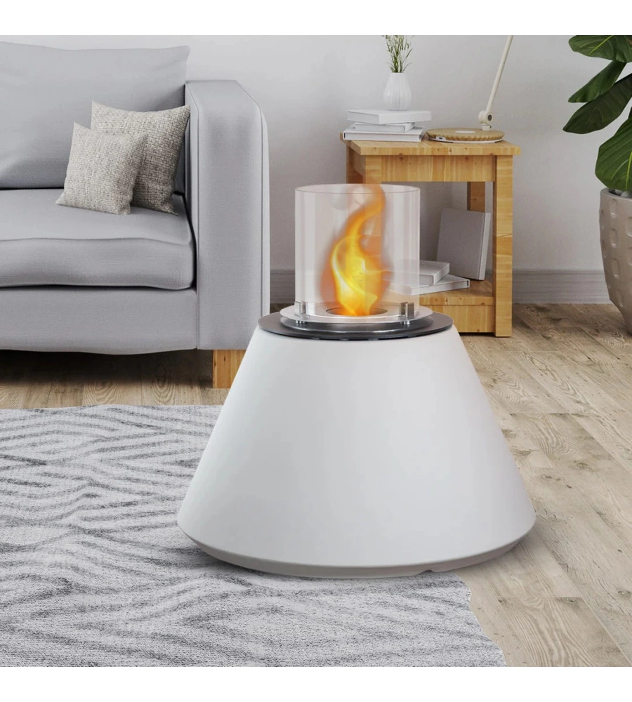 CAMINO BIOETANOLO DA TERRA PER INTERNO ESTERNO DIVINA FIRE "STROMBOLI" IN RESINA BIANCO PERLA Ø60X56 CM