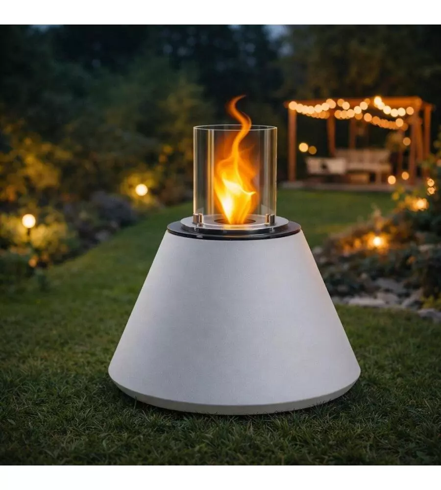 CAMINO BIOETANOLO DA TERRA PER INTERNO ESTERNO DIVINA FIRE "STROMBOLI" IN RESINA BIANCO PERLA Ø60X56 CM