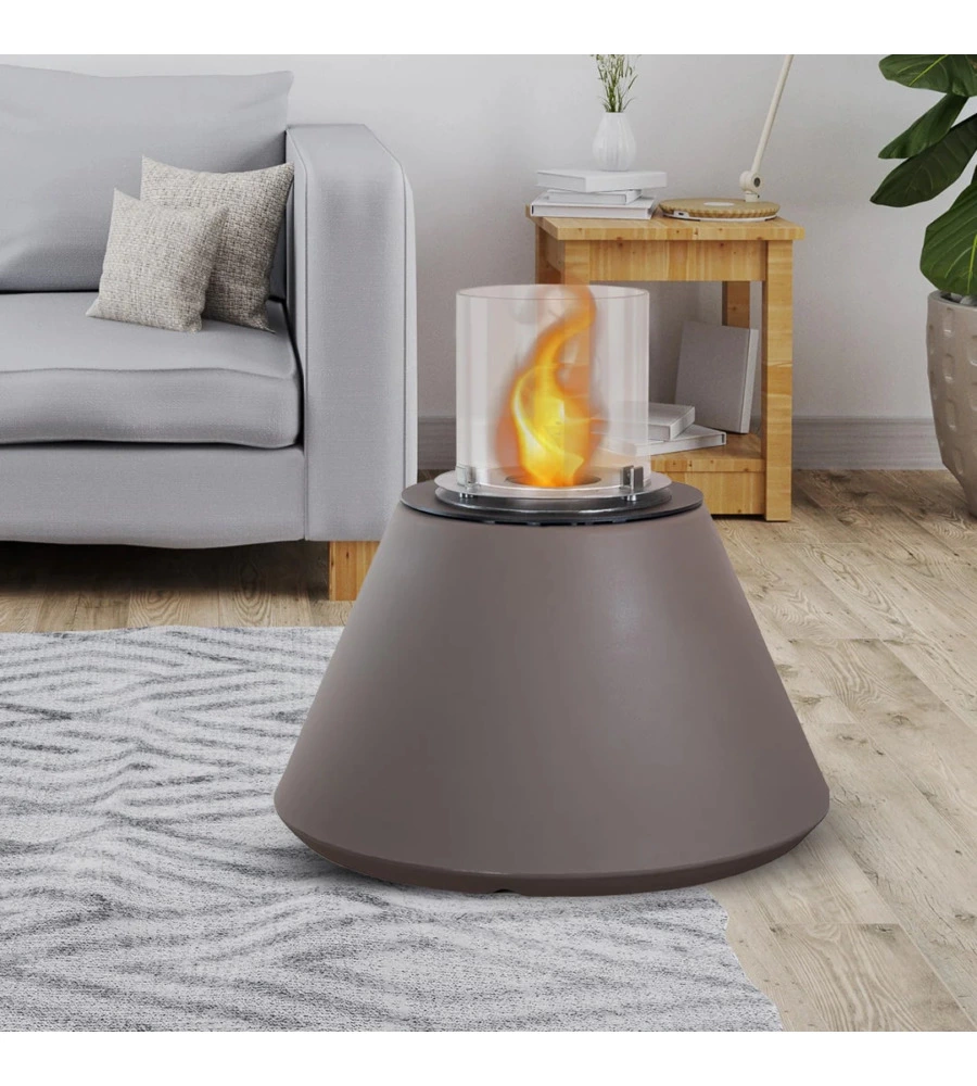 CAMINO BIOETANOLO DA TERRA PER INTERNO ESTERNO DIVINA FIRE "STROMBOLI" IN RESINA TORTORA Ø60X56 CM