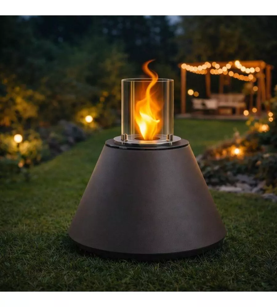 CAMINO BIOETANOLO DA TERRA PER INTERNO ESTERNO DIVINA FIRE "STROMBOLI" IN RESINA TORTORA Ø60X56 CM