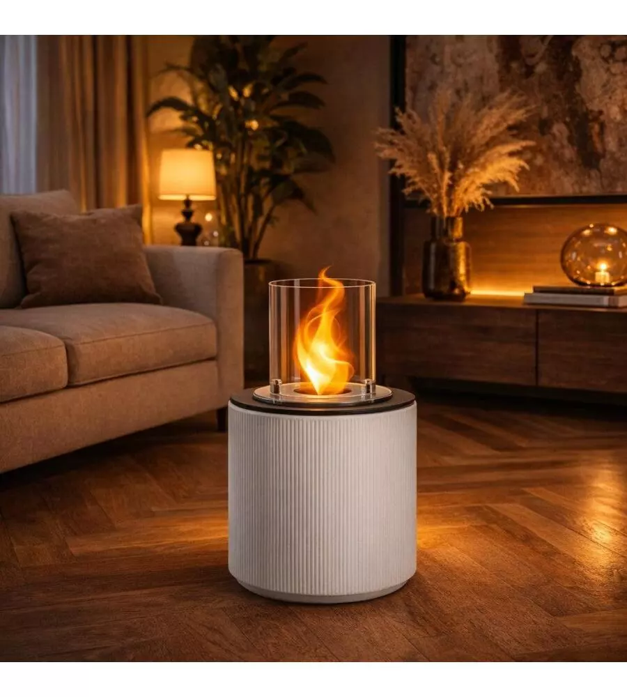 CAMINO BIOETANOLO DA TERRA PER INTERNO ESTERNO DIVINA FIRE "MODIGLIANI" IN RESINA BEIGE Ø36X56 CM