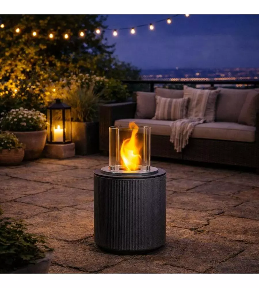 CAMINO BIOETANOLO DA TERRA PER INTERNO ESTERNO DIVINA FIRE "MODIGLIANI" IN RESINA GRIGIO Ø36X56 CM