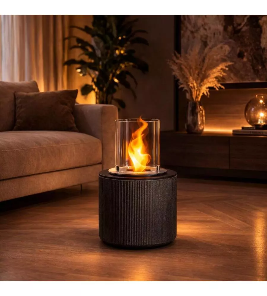 CAMINO BIOETANOLO DA TERRA PER INTERNO ESTERNO DIVINA FIRE "MODIGLIANI" IN RESINA GRIGIO Ø36X56 CM