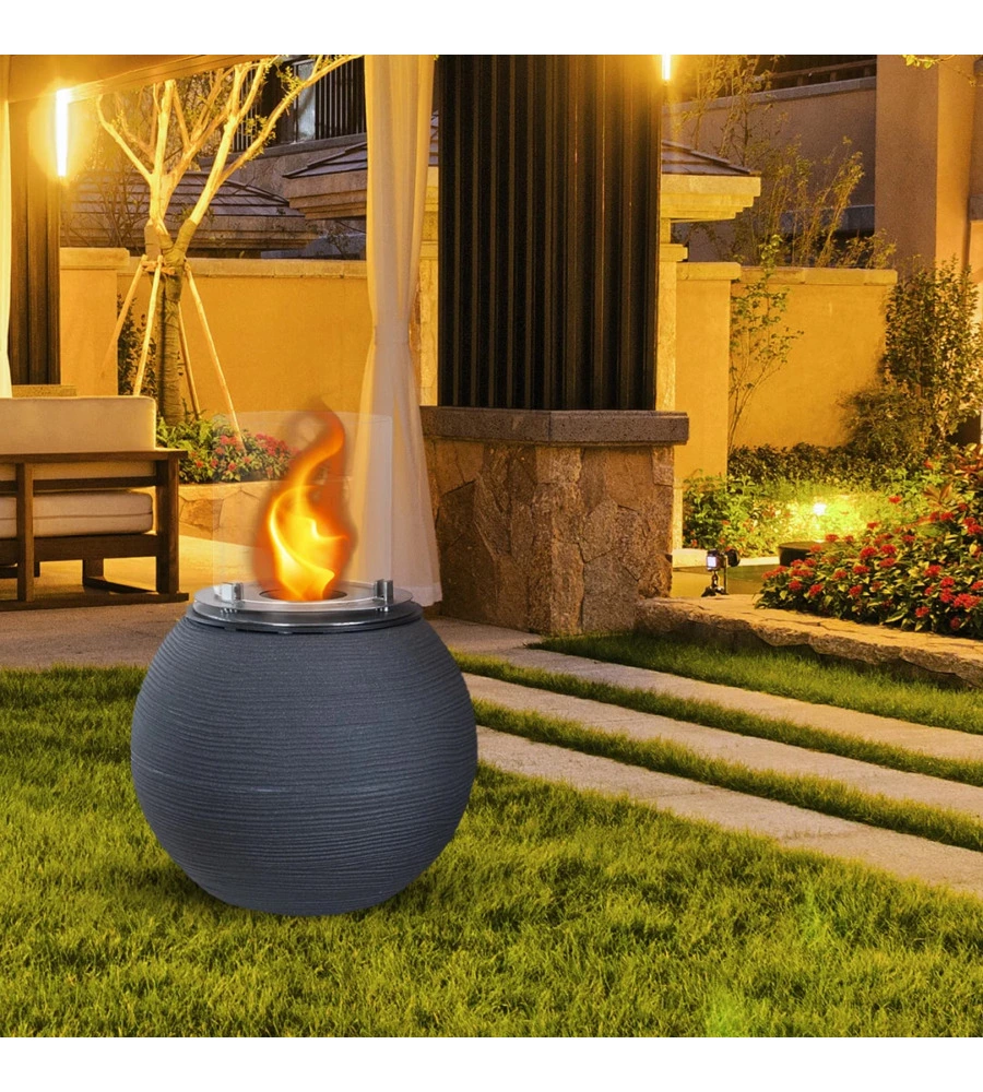 CAMINO BIOETANOLO DA TERRA PER INTERNO ESTERNO DIVINA FIRE "BOTTICELLI" IN RESINA GRIGIO Ø40X54 CM