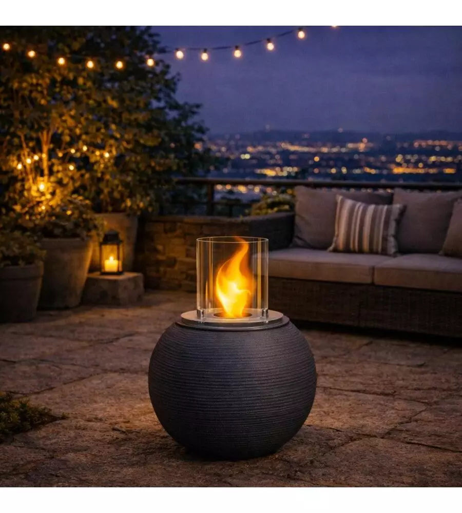 CAMINO BIOETANOLO DA TERRA PER INTERNO ESTERNO DIVINA FIRE "BOTTICELLI" IN RESINA GRIGIO Ø40X54 CM