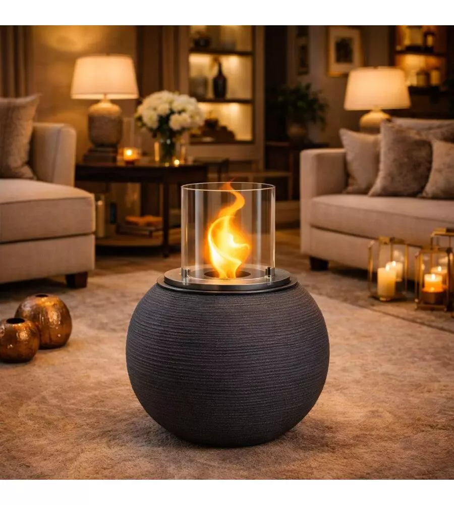 CAMINO BIOETANOLO DA TERRA PER INTERNO ESTERNO DIVINA FIRE "BOTTICELLI" IN RESINA GRIGIO Ø40X54 CM