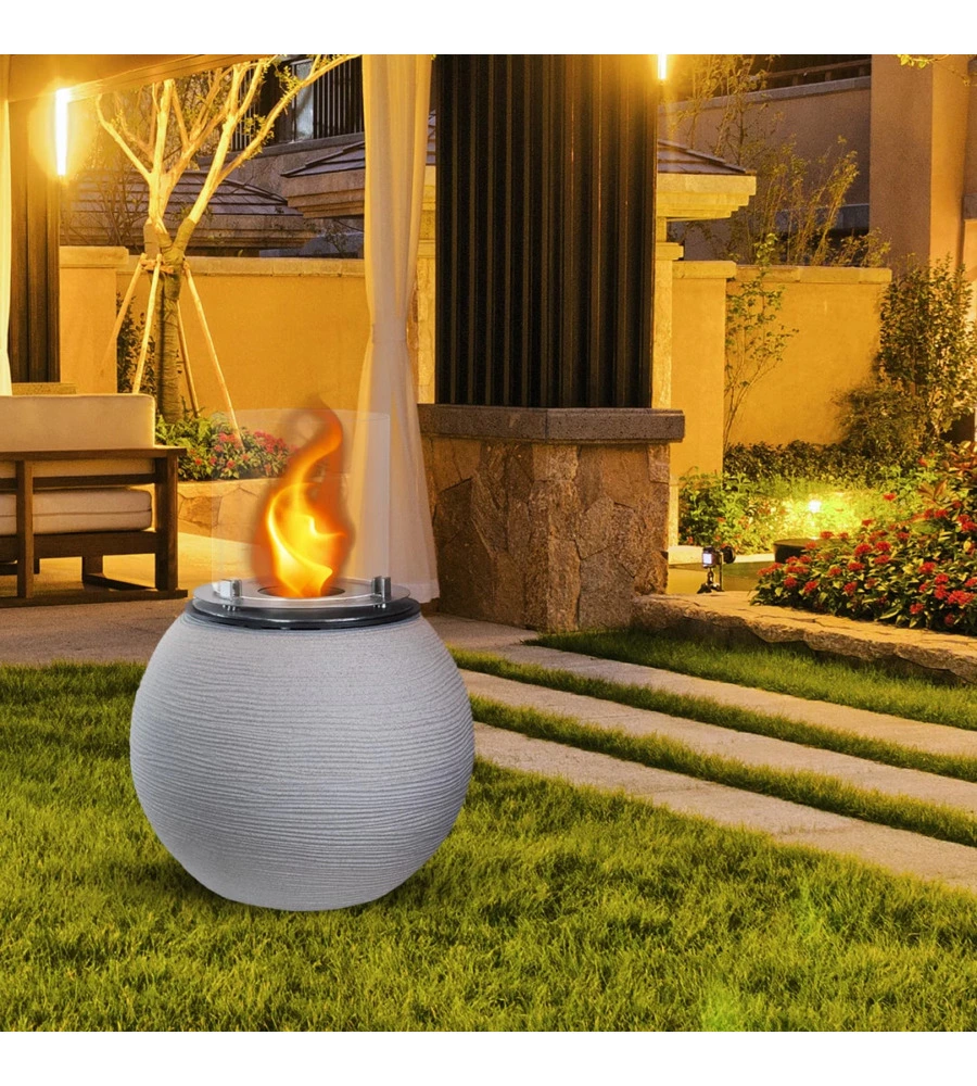 CAMINO BIOETANOLO DA TERRA PER INTERNO ESTERNO DIVINA FIRE "BOTTICELLI" IN RESINA BEIGE Ø40X54 CM