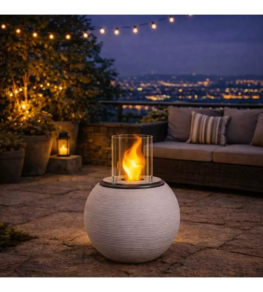 CAMINO BIOETANOLO DA TERRA PER INTERNO ESTERNO DIVINA FIRE "BOTTICELLI" IN RESINA BEIGE Ø40X54 CM