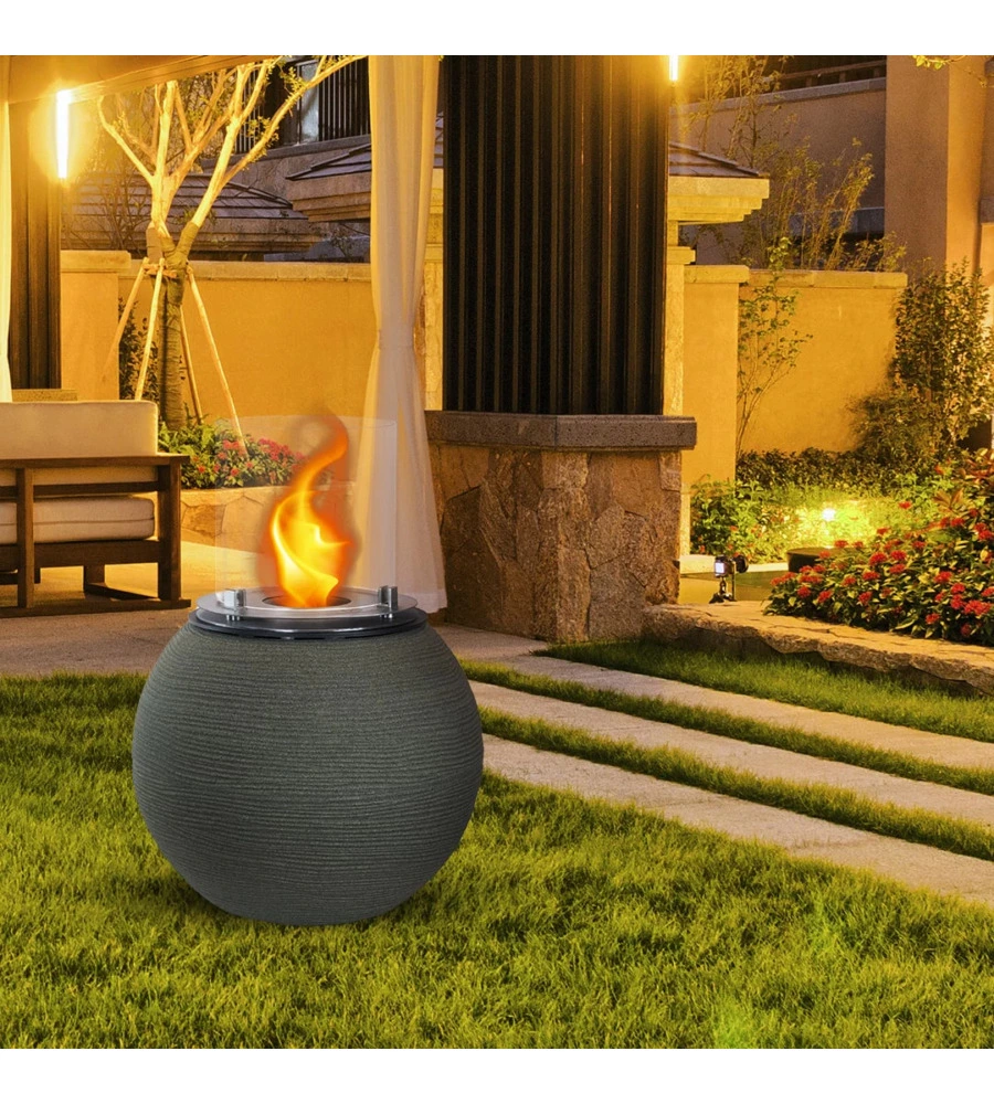 CAMINO BIOETANOLO DA TERRA PER INTERNO ESTERNO DIVINA FIRE "BOTTICELLI" IN RESINA VERDE SALVIA Ø40X54 CM