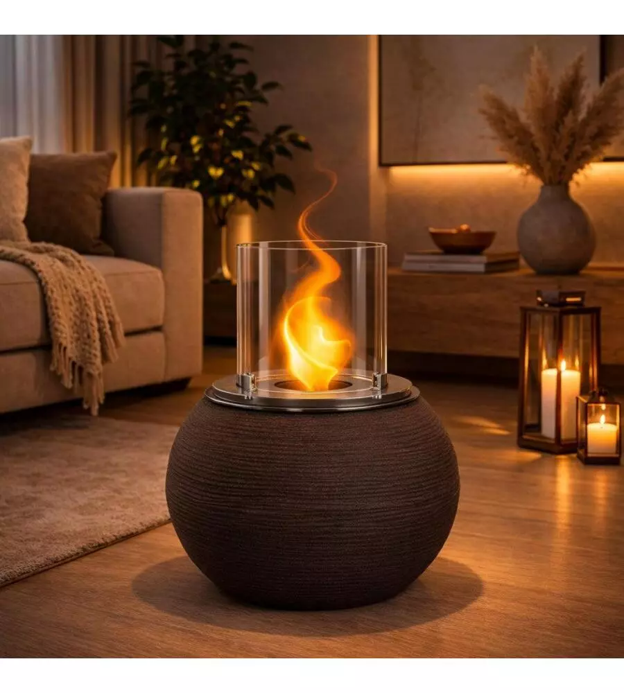 CAMINO BIOETANOLO DA TERRA PER INTERNO ESTERNO DIVINA FIRE "BOTTICELLI" IN RESINA MARRONE Ø40X54 CM