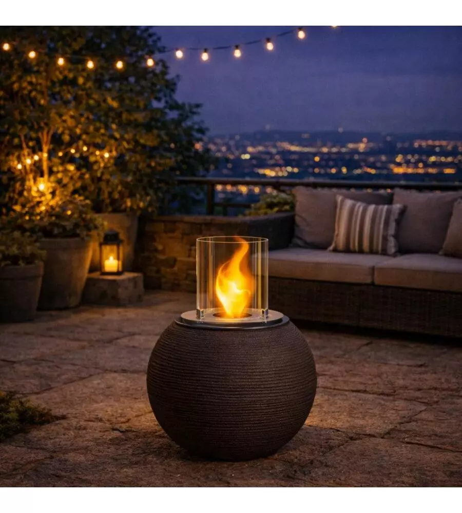 CAMINO BIOETANOLO DA TERRA PER INTERNO ESTERNO DIVINA FIRE "BOTTICELLI" IN RESINA MARRONE Ø40X54 CM