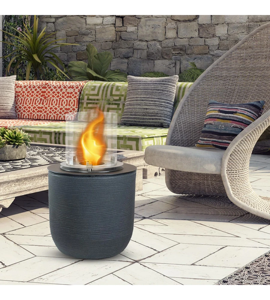 CAMINO BIOETANOLO DA TERRA PER INTERNO ESTERNO DIVINA FIRE "RAFFAELLO" IN RESINA GRIGIO Ø35X55 CM