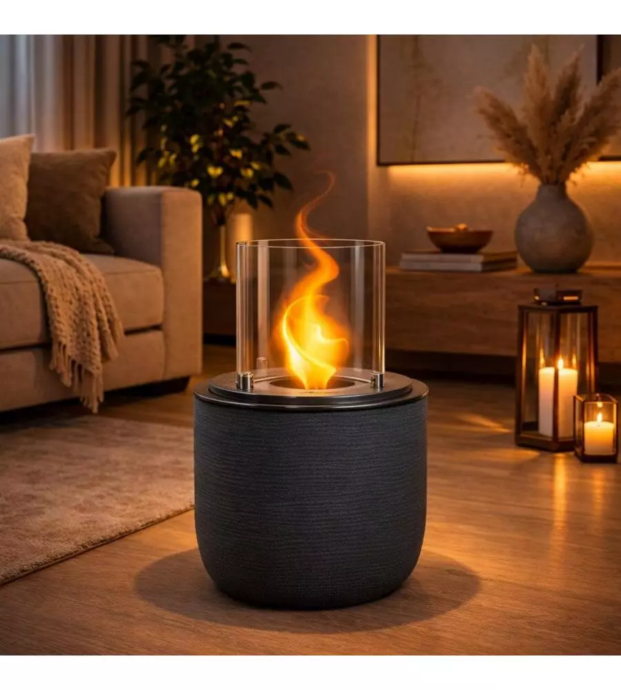 CAMINO BIOETANOLO DA TERRA PER INTERNO ESTERNO DIVINA FIRE "RAFFAELLO" IN RESINA GRIGIO Ø35X55 CM