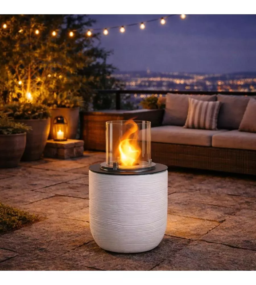 CAMINO BIOETANOLO DA TERRA PER INTERNO ESTERNO DIVINA FIRE "RAFFAELLO" IN RESINA BIANCO PERLA Ø35X55 CM