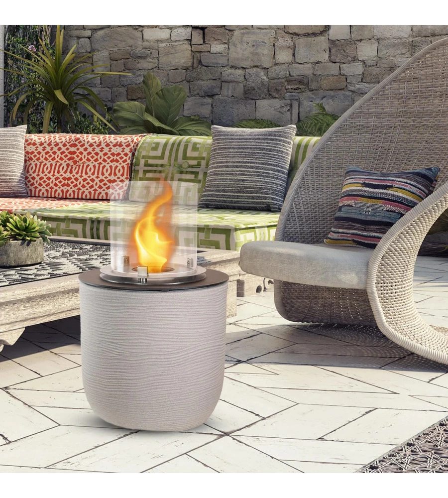 CAMINO BIOETANOLO DA TERRA PER INTERNO ESTERNO DIVINA FIRE "RAFFAELLO" IN RESINA BEIGE Ø35X55 CM