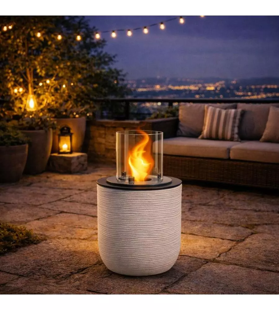 CAMINO BIOETANOLO DA TERRA PER INTERNO ESTERNO DIVINA FIRE "RAFFAELLO" IN RESINA BEIGE Ø35X55 CM