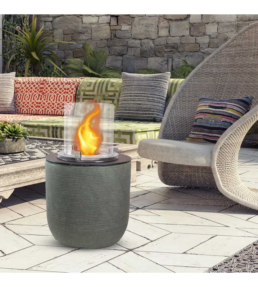 CAMINO BIOETANOLO DA TERRA PER INTERNO ESTERNO DIVINA FIRE "RAFFAELLO" IN RESINA VERDE SALVIA Ø35X55 CM