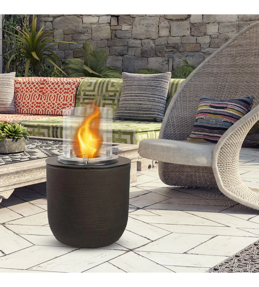 CAMINO BIOETANOLO DA TERRA PER INTERNO ESTERNO DIVINA FIRE "RAFFAELLO" IN RESINA MARRONE Ø35X55 CM