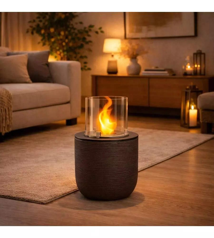 CAMINO BIOETANOLO DA TERRA PER INTERNO ESTERNO DIVINA FIRE "RAFFAELLO" IN RESINA MARRONE Ø35X55 CM