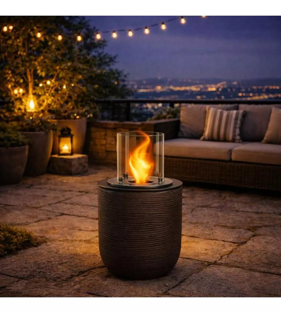 CAMINO BIOETANOLO DA TERRA PER INTERNO ESTERNO DIVINA FIRE "RAFFAELLO" IN RESINA MARRONE Ø35X55 CM