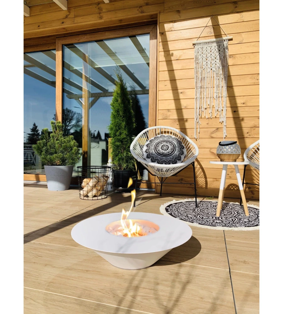 CAMINO BIOETANOLO DA TERRA TONDO PER INTERNO ESTERNO DIVINA FIRE "SANTORINI" IN ACCIAIO BIANCO Ø60X15 CM