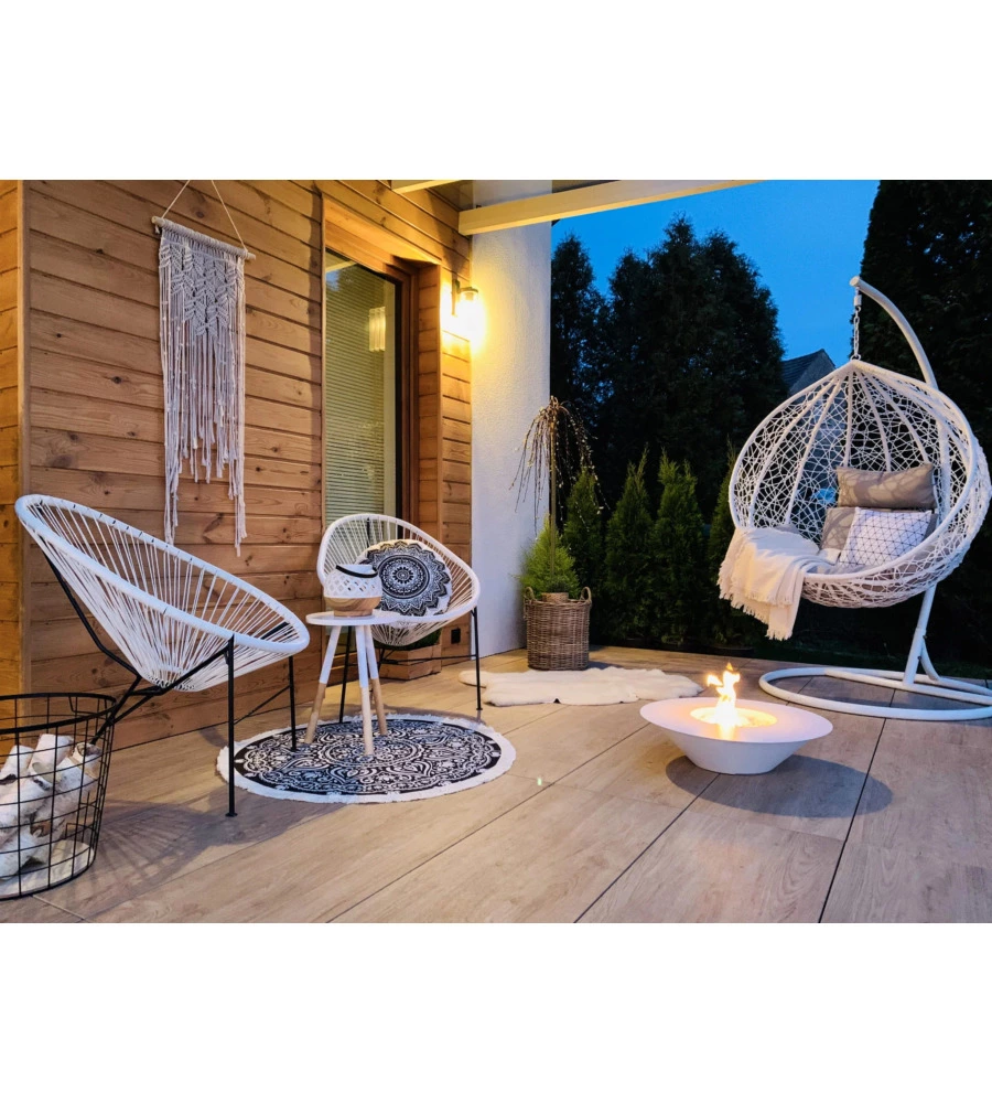 CAMINO BIOETANOLO DA TERRA TONDO PER INTERNO ESTERNO DIVINA FIRE "SANTORINI" IN ACCIAIO BIANCO Ø60X15 CM