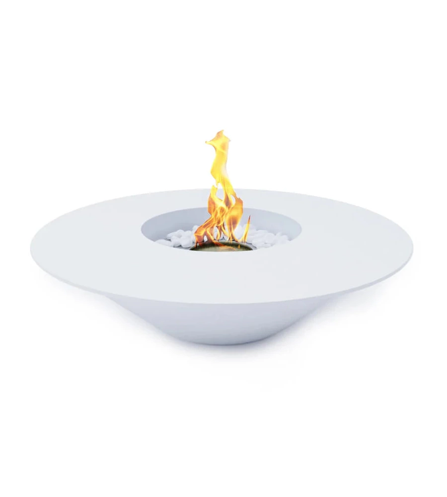 CAMINO BIOETANOLO DA TERRA TONDO PER INTERNO ESTERNO DIVINA FIRE "SANTORINI" IN ACCIAIO BIANCO Ø60X15 CM