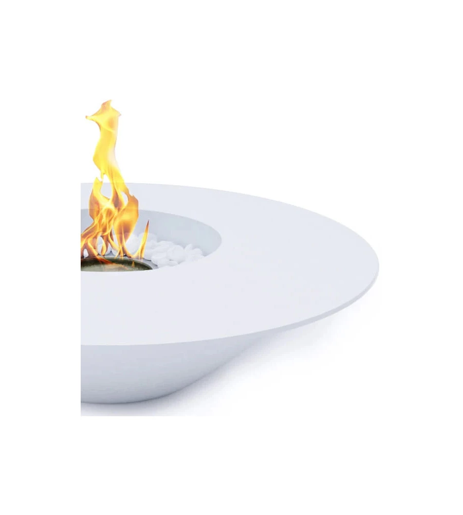 CAMINO BIOETANOLO DA TERRA TONDO PER INTERNO ESTERNO DIVINA FIRE "SANTORINI" IN ACCIAIO BIANCO Ø60X15 CM