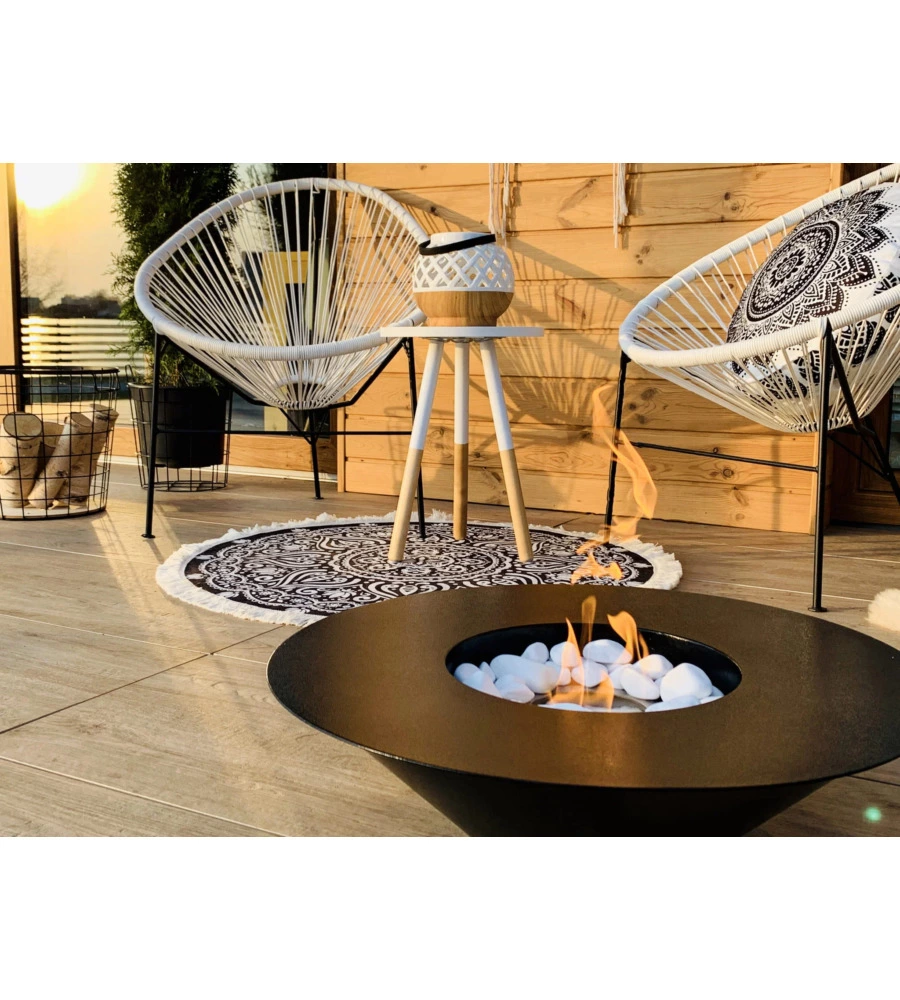 CAMINO BIOETANOLO DA TERRA TONDO PER INTERNO ESTERNO DIVINA FIRE "SANTORINI" IN ACCIAIO NERO Ø60X15 CM