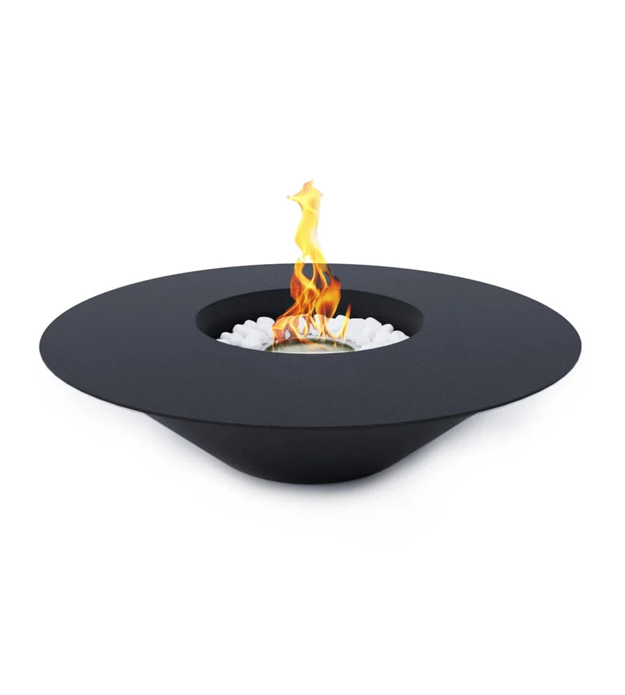 CAMINO BIOETANOLO DA TERRA TONDO PER INTERNO ESTERNO DIVINA FIRE "SANTORINI" IN ACCIAIO NERO Ø60X15 CM