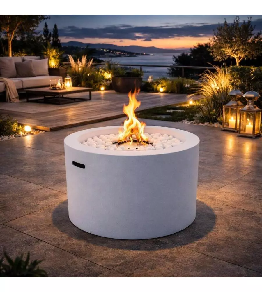 CAMINO BIOETANOLO DA TERRA TONDO PER INTERNO ESTERNO DIVINA FIRE "RODI" IN ACCIAIO BIANCO Ø47,5X32,5 CM