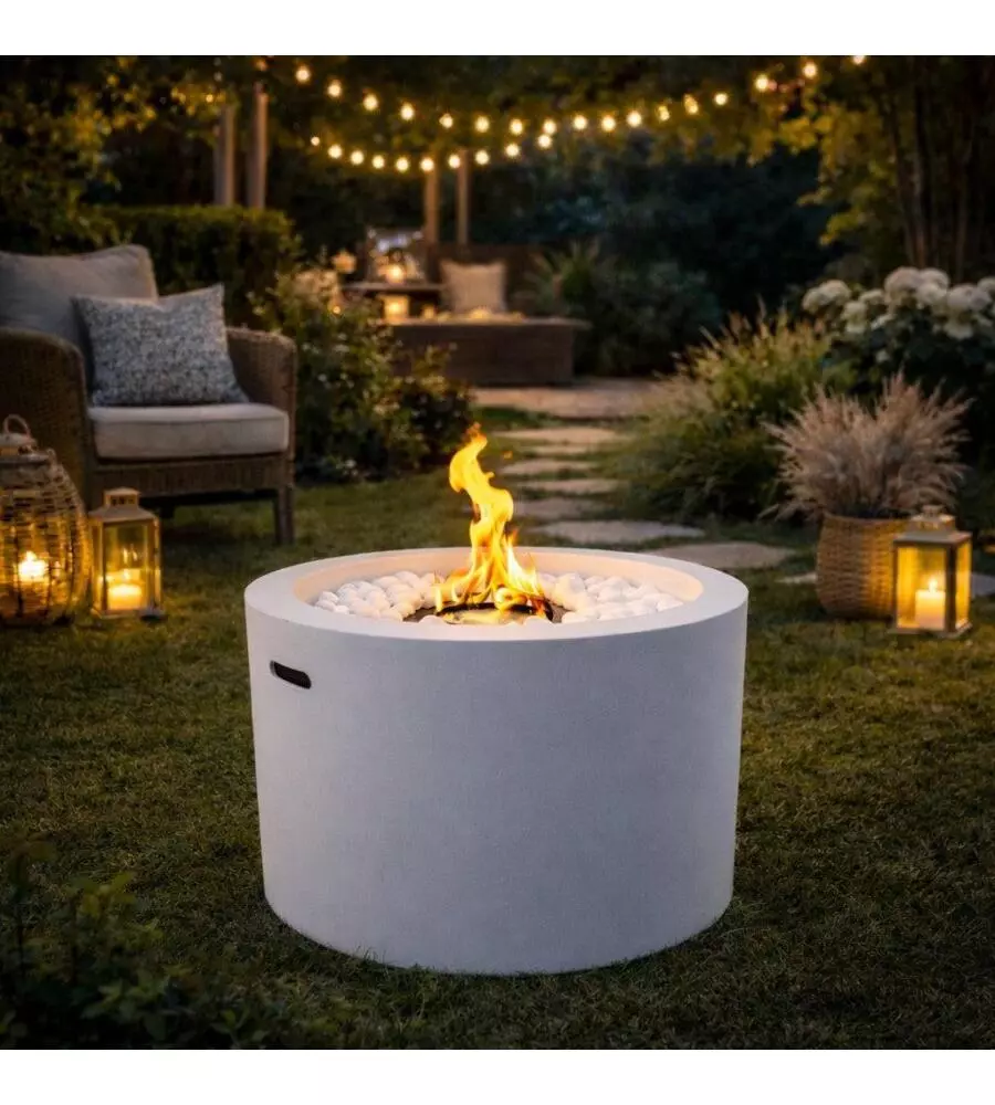 CAMINO BIOETANOLO DA TERRA TONDO PER INTERNO ESTERNO DIVINA FIRE "RODI" IN ACCIAIO BIANCO Ø47,5X32,5 CM