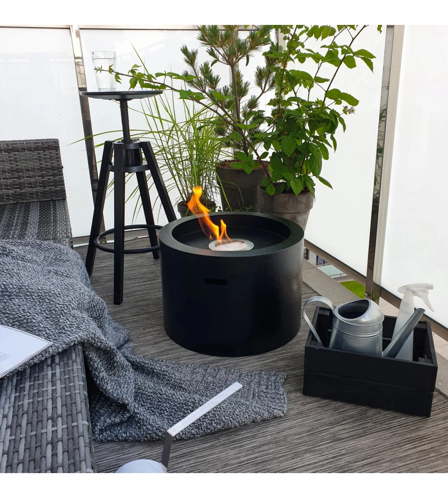CAMINO BIOETANOLO DA TERRA TONDO PER INTERNO ESTERNO DIVINA FIRE "RODI" IN ACCIAIO NERO Ø47,5X32 CM